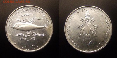 3 - Ватикан – 10 лир (1972) «Рыба»