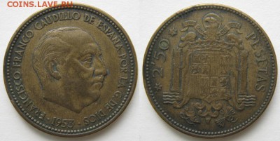 11.Разная инострань по фиксу - 11 99 Испания 2,5 песеты 1953(56)    1233