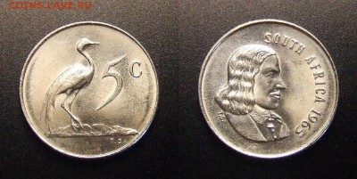 3 - ЮАР – 5 центов (1965) «Синий журавль; исследователь Ян ван Рибек (SUID – AFRIKA)» №1