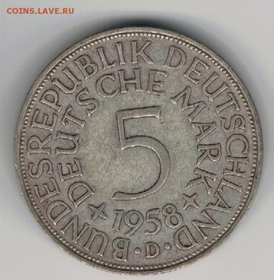 Ag ФРГ 5 МАРОК 1958D ДО 19.05.16 В 22.00МСК (В275) - 5-г5м58д1