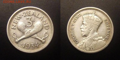 3 - Новая Зеландия – 3 пенса (1934) «Боевые дубины Маори; Георг V» Ag №1