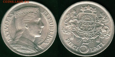 Латвия, 5 лат 1931, короткий аук, с 200! - до 22-00мск 19.05 - lat-5l-1931
