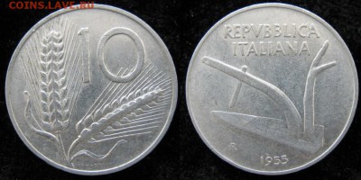 12.Разная инострань по фиксу - 12.49. Италия 10 лир 1955    158-1904