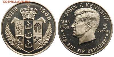 НИУЭ 5$ долларов 1988 Кеннеди крона - niue_5_dollarov_1988_kennedi_kronovyj_razmer