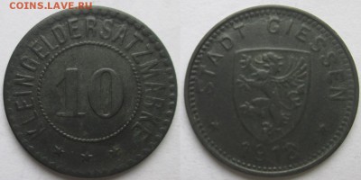 Нотгельды Германии. Обзорная тема. - 10 пф. 1918г. Гисен, цинк