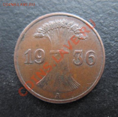 Третий рейх, 1936 А, 1 пф, до 16.11 в 21-30 мск - 1936-1п