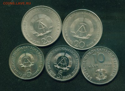 5 юбилейных монет ГДР 5-10-20 марок 1971-1987гг до 26.05.16г - гдр-