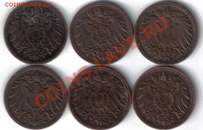 Германия 1 пфенниг 1905A,08A,D,11A,D,13A до 14.11 21.00мск - Германия 1 пфенниг 1905-13-2
