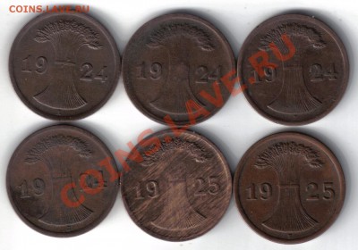Германия 2 пфеннига 1924A,D,E,J,25D,F до 14.11 21.00 мск - Германия 2 пфеннига 1924-25-1