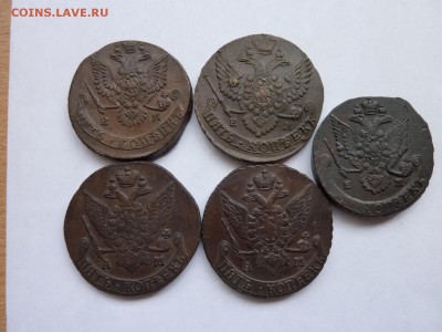5 копеек Екатерины II, АМ-ЕМ 5 штук, красивая медь - P1040948.JPG