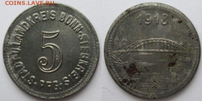 Нотгельды Германии. Обзорная тема. - 5 пф.1918г. Бонн