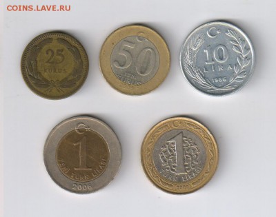 СТАРАЯ ТУРЦИЯ - 5 монет 1956-2009 гг до 06.06.2016г 21-00 - ТУРЦИЯ - 5 шт01