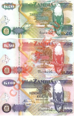 Замбия 20,50,100,500,1000 квача 1992-09 пресс до 15.11 21.00 - Замбия-3