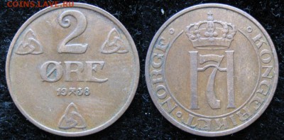 13.Разная инострань по фиксу - 13.83. -Норвегия 2 эре 1938    1370