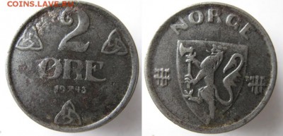 13.Разная инострань по фиксу - 13.90. -Норвегия 2 эре 1943   кп