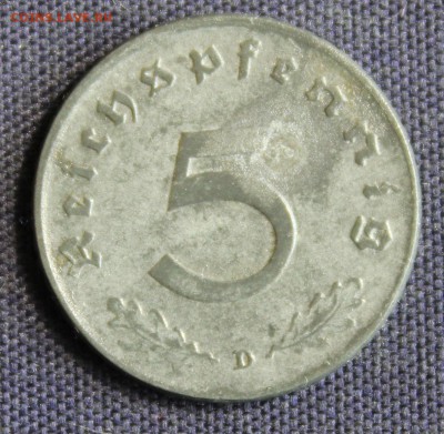 С 1 руб. 3-й РЕЙХ 5 пфеннигов 1944г."D"  ЦИНК  до 9.06 в 22 - IMG_1871.JPG