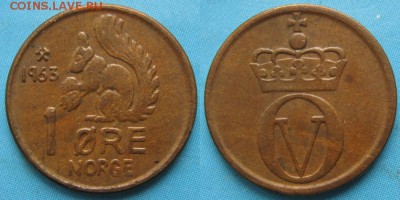 13.Разная инострань по фиксу - 13.94.- Норвегия 1 эре 1963    3452