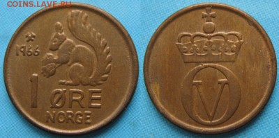 13.Разная инострань по фиксу - 13.95. -Норвегия 1 эре 1966    3451