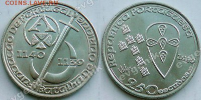 Польша-США-КАНАДА-19-20-РОССИЯ-Португалия-Казахстан - pt_250_escudo_1989_850th-anniversary-founding-of-portugal_km_650