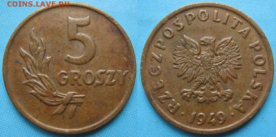 14.Разная инострань по фиксу - 14.20. -Польша 5 грош 1949 Br    3477