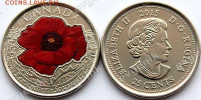 Польша-США-КАНАДА-19-20-РОССИЯ-Португалия-Казахстан - ca_25cents_2015_poppy_100th_anniversary_of_in_flanders_fields_coloured