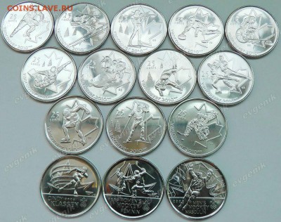 Канада. Олимпиада в Ванкувере. 15 монет. Спорт. Brilliant UNC - ca_25cents_2007-2010_vancouver_15coins