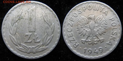 14.Разная инострань по фиксу - 14.37. -Польша 1 злотый 1949 Cu-Ni    3457