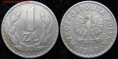 14.Разная инострань по фиксу - 14.38. -Польша 1 злотый 1949 Cu-Ni    3458