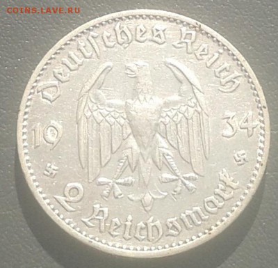 2 рейхсмарки 1934 г. "F". Подписная кирха. - 20160606_073803