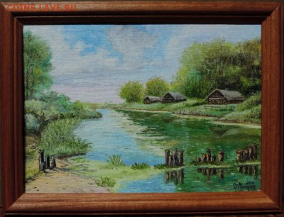 КАРТИНА "Деревенька на берегу реки" холст,масло - DSCN3537
