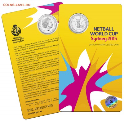 Клин15,Вязьма,Костромская12р.НУ ПОГОДИ 5001е мульты 1050 - 2015 Netball World Cup - Sydney - 20c Coin 2-12.5