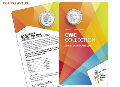 Клин15,Вязьма,Костромская12р.НУ ПОГОДИ 5001е мульты 1050 - 2015 ICC Cricket World Cup 20c Uncirculated Coin 2-15.95