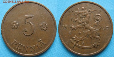 Финляндия 5 пенни 1937: до 23-06-16 в 22:00 - Финляндия 5 пенни 1937 оф