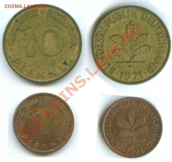 10 Pfenning 1971, 1 Pfenning 1991 оцените - Ph
