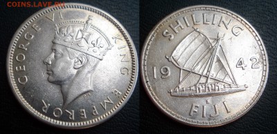 Фиджи 1 шиллинг 1942 (XF+|UNC) КОРАБЛЬ - фиджи шиллинг 1942