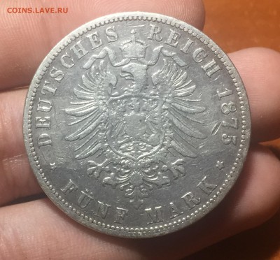 Пруссия 5 марок 1875. До 30.06. в 22:15 С 1 рубля!!! - 2