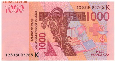 Зап.-Афр.гос-ва 1000 франков 2012 до 04.07 в 22.00мск (Б826) - 1-зап-афр1000а