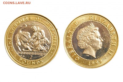 Куплю монеты Гибралтара 2 фунта Подвиги Геракла_биметалл - Гибралтар_2 фунта_1999_Критский бык_Марат