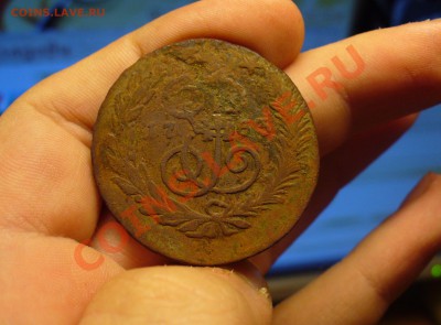 2 копейки 1763 года СП М (перечекан) и 5 копеек 1730 года - 2 коп 1763 года 2.JPG