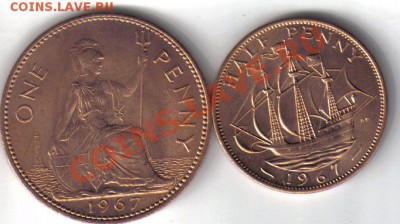 2 и 1 пенни 1967 в блеске до 25.11 21.00мск - Британия полпенни,пенни 1967-2