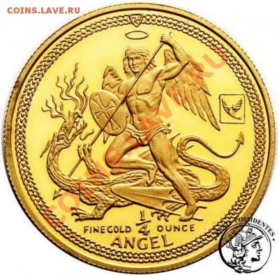 АНГЕЛ(ы) на монетах - Wyspa Man 1=4 Angel 1989 st.L-1