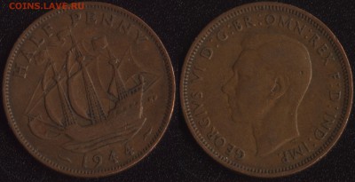 2 пенни 1944 до 22:00мск 15.07.16 - Великобритания 0,5 пенни 1944 