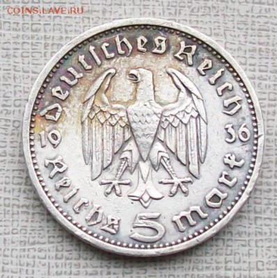 5 марок 1936 г. Е Гинденбург, Рейх. До 22 час. 13.07.2016 г. - ф8