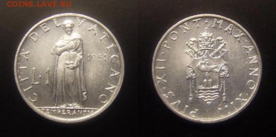 Ватикан 1 лира (1951) Темперантия до 14.07 (22.00) - Ватикан – 1 лира (1951) «Темперантия – богиня добродетели»