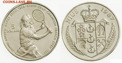 НИУЭ 5$ 24 летние Олимпийские Игры, Сеул 1988 Штеффи Граф - Ниуэ 5 долларов 1987 Штеффи Граф