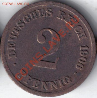 Германия 2 пфенниг 1906Е до 28.11 21.00мск - Германия 2 пфеннига 1906E-1