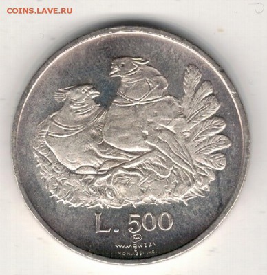 Ag САН-МАРИНО 500 ЛИР 1974 ГОЛУБИ до 28.04 в 22ч (В191) - 5-см500а