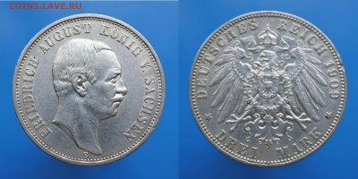 С 1 рубля Саксония 3 марки 1909г до 19.07. 22-00 мск - 2