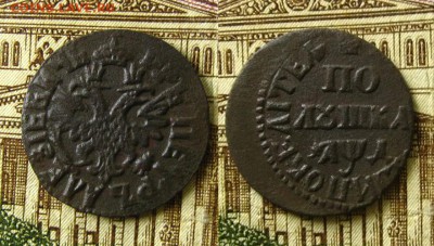 Полушка 1704 г.(рельефная,с перьями !),до 22.07.16 - Полушка 1704 г1