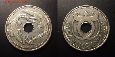 Папуа – Новая Гвинея 1 кина (2004) крокодилы до 21.07 (22.00 - Папуа – Новая Гвинея – 1 кина (2004) «Морской и речной крокодилы»